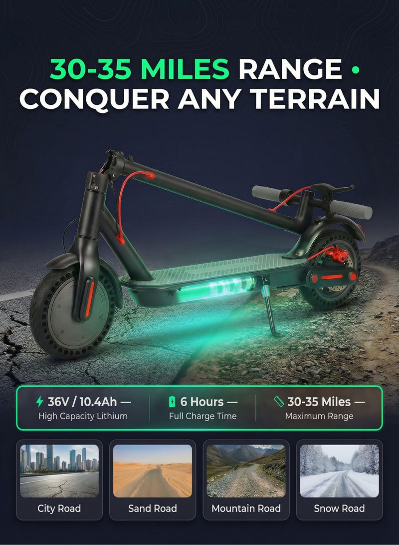 MAGIC VAULT Foldable Electric Scooter for Adults 350W Motor 30-35 Miles Long Range 36V 10.4Ah Battery 8.5 Inch Solid Tires Smart App Control LED Lights Disc Brake Portable Commuter E-Scooter Lightweight 27 Lbs - Image 3